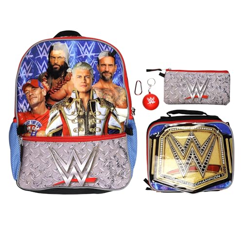 WWE Backpack 5-Piece Set Undisputed Champion 16 Book Bag with Insulated Lunch Box
