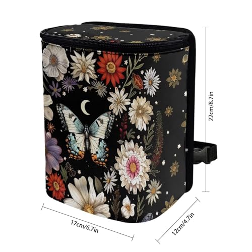 Image of Talayituse Butterfly Daisy Moon Print Car Trash Can with Lid, Leak Proof Auto Trash Bag Hanging Vehicle Garbage Can Multipurpose Storage Container for Back Seat Road Trip