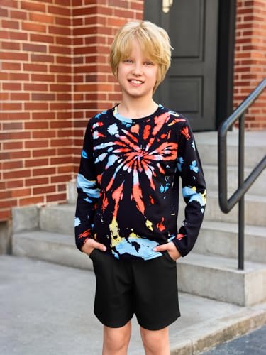Haloumoning Boys Tie Dye Shirts Kids Long Sleeve Crewneck Shirt Casual Hippies Tees Tops 5-14 Years3
