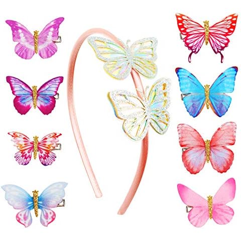 TGFIX 9 Pcs Butterfly Hair Accessories Set-1 Pcs Butterfly Hair Hoop and 8 Pcs Colorful Butterfly Glitter Barrette,A Beautiful hair decoration for Girl and Women Cover