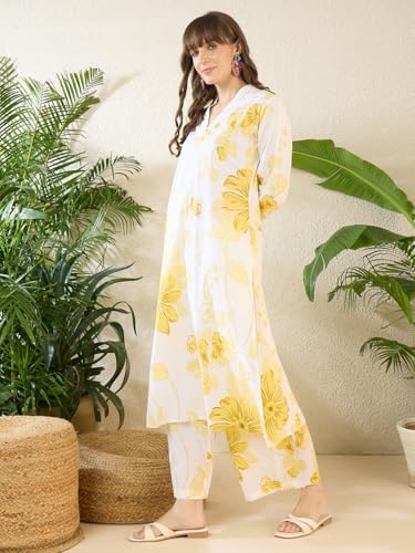 Image of INDO ERA Women's Cotton Ethnic Co-Ord Set | Kurta Pant Set | Stylish Cotton Suit Set for Women,12470