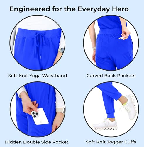 Image of READY SET SCRUBS - Scrub Pants for Women - 2 Pack - Cargo Jogger Pants Set with 8 Pockets - Yoga Waistband - Soft & Stretchy