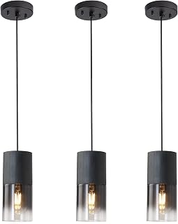 LINSEEDS 3-Pack Adjustable Black Gradient Glass Pendant Lights for Kitchen Island, Dining Room - Modern Industrial Style