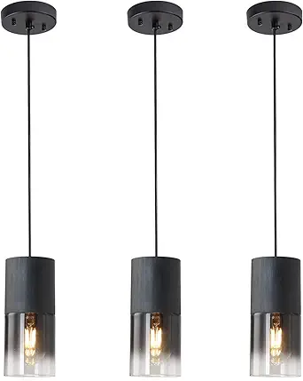 3-Pack Black Pendant Light Fixtures, Adjustable Modern Industrial Glass Pendant Lights for Kitchen Island, Dining Room, Hallway, Bedroom, Living Room