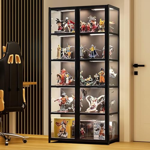 idhhco 5-Tier Display Cabinet with Acrylic Doors, 64” Transparent Curio Display Case for Figures, Display Shelves for Collectibles & Kids Bookcase for Home, Office, Playroom, Living Room