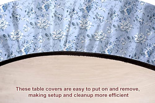 Image of The Furnishing Tree Elastic Cotton Round Center Table Cover 18x18 in Inches Floral White Rose on Blue Base