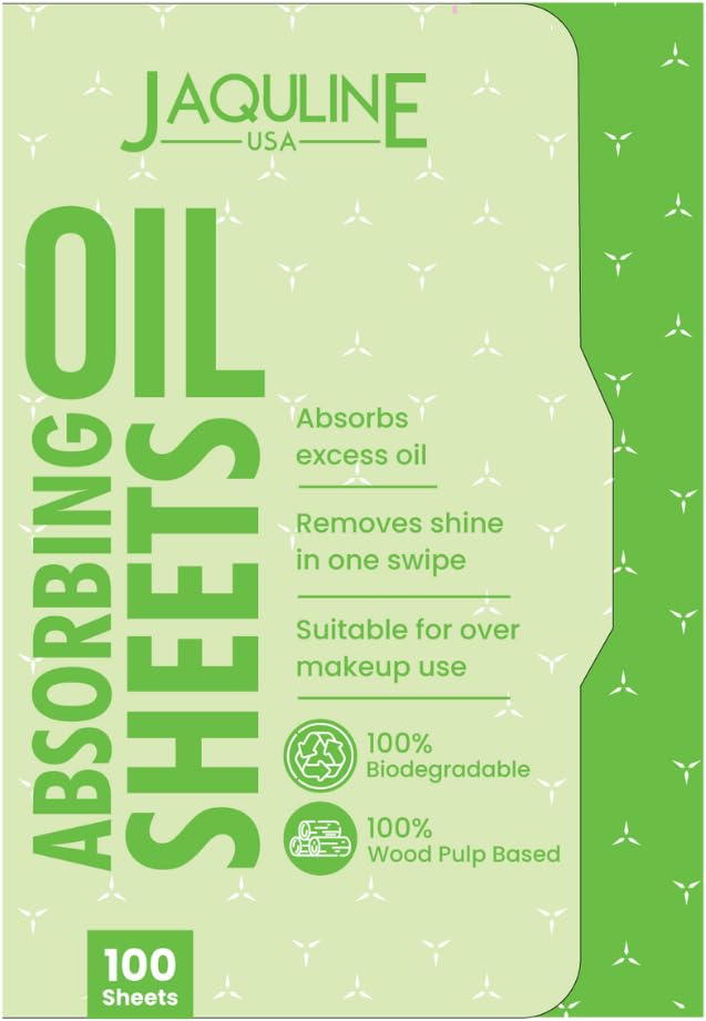 JAQULINE USA Green Oil Absorbing Sheets | Instant Oil Control Blotting Paper for Face | Gentle on Skin | Travel Friendly | Portable and Convenient for Daily Use - 100 Count