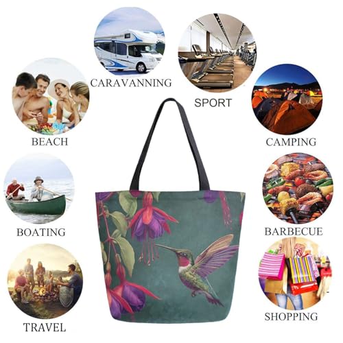 Hummingbird Taxus Flowers Extra Large Canvas Gym Shoulder Tote,Durable Daily Reusable Top Handle Bag for Mens Womens Yoga Weekender Picnic Beach Travel Market Shopping4