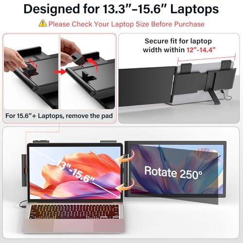 Image of MAGICRAVEN Laptop Screen Extender, 15.6 inch 1080P IPS Portable Monitor, Travel Monitor for 13-15.6 inch Laptops with USB-C /HDMI Port, Plug and Play Attachment Screen for Windows /Mac /Android /Switch /PS5 /Xbox