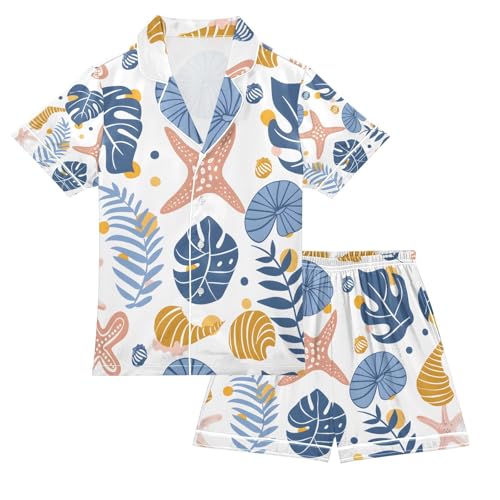 senya under Sea Plants Satin Summer Pajama Sets Silk Short Sleeve Button Down Sleepwear