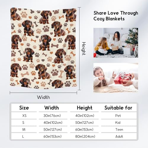 Dachshund Blanket with Women Men, 60x80 Inches Blanket with Dogs on it, Cozy Soft Throw Gifts for Dog Lovers, Cute Flannel Throw Blankets for Bed Couch