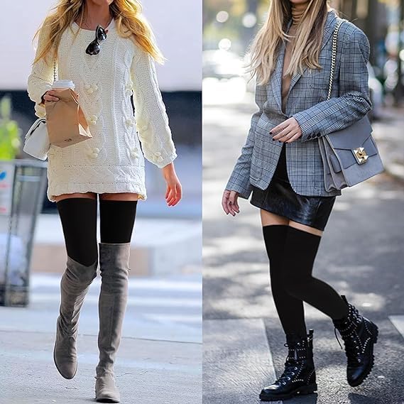 NEYU Women's Over-the-Knee Socks | Cotton | School Uniform Style | Thigh High Length (Color as Available) - Image 3 thumbnail