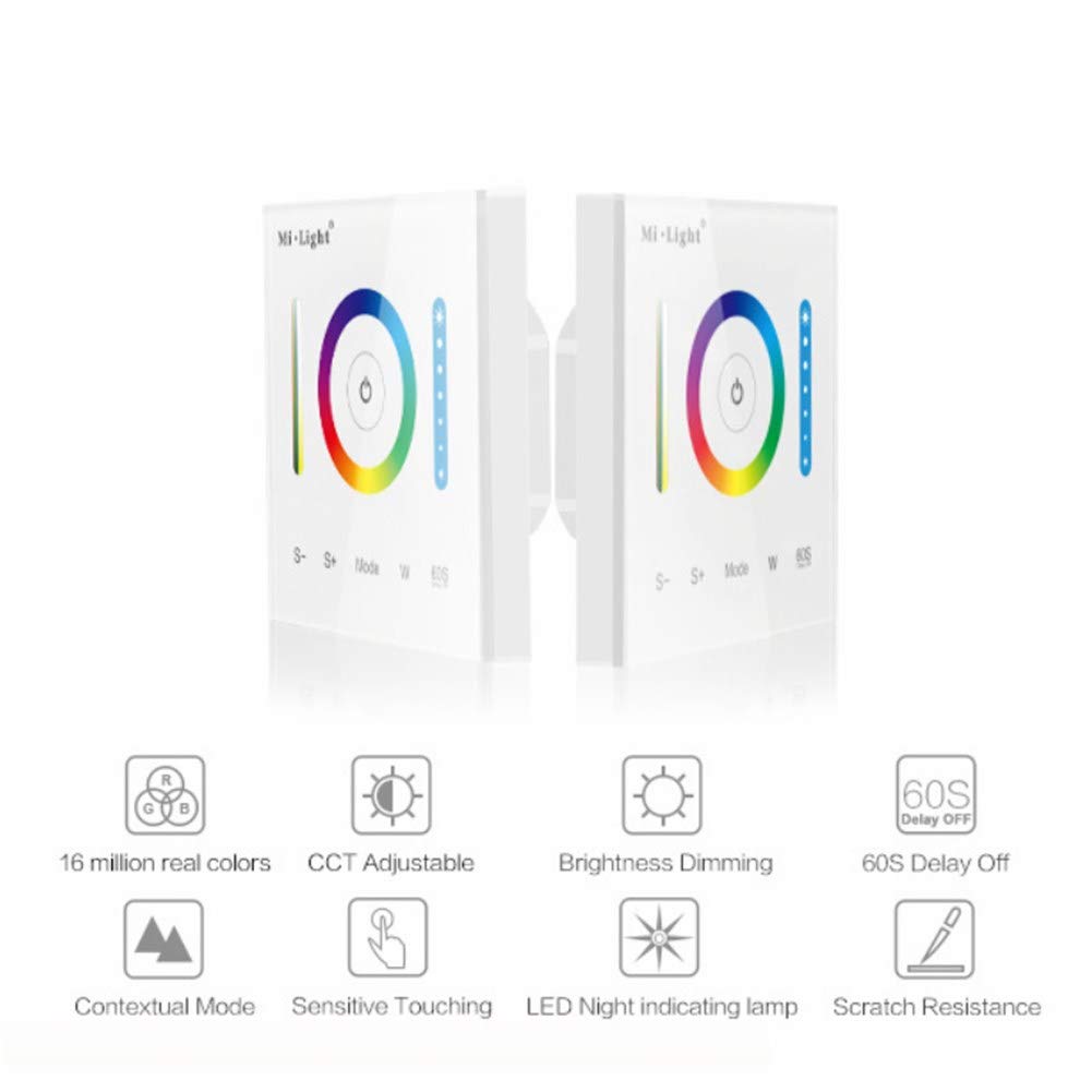 Zerodis Controlador de pared táctil montado en la pared para RGB/RGBW/RGB + CCT Cambio de color de la tira de luz LED con DC 12-24V