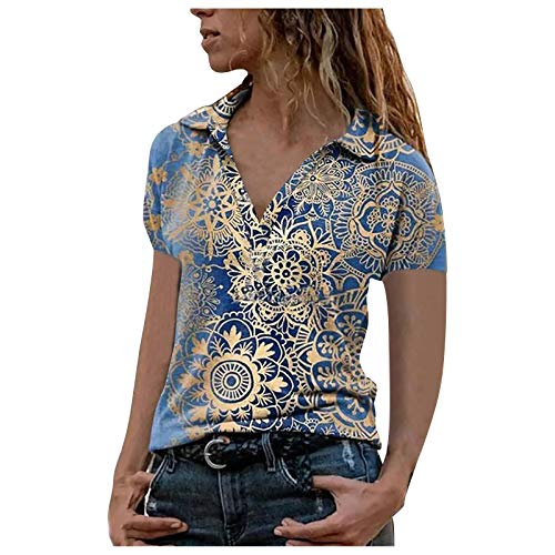 Bluse Damen Kurzarm Poloshirt - T Shirt Damen V Ausschnitt Revers Sommer...