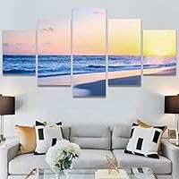 SIGNWIN 5 Panel Canvas Wall Art Modern Art Coastal Colorful Multicolor Photography Romantics Sunset for Home Decorations Ready to Hang - 60