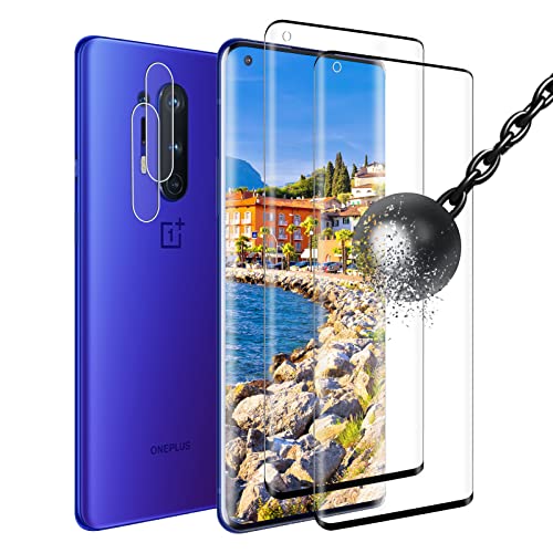 [2+2 Piezas] Película Protectora de Vidrio Templado para Oneplus 8 Pro + Película Protectora de Cámara, Película de Vidrio Blindado Completo 3D, Compatible con Huellas Dactilares (Negro) Cover