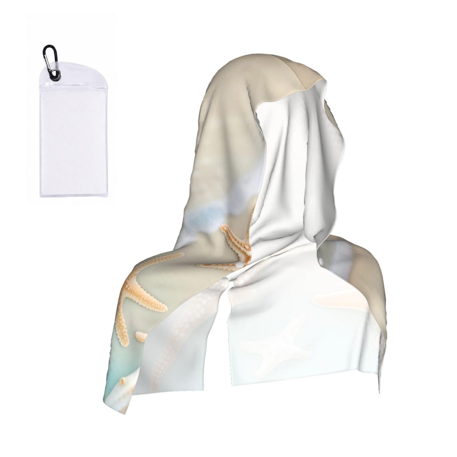 CNTDBU Beach Starfish Cooling Towel Hooded-Instant Chill Neck Cover for Sports, UV Cooling Rag for Running Gym