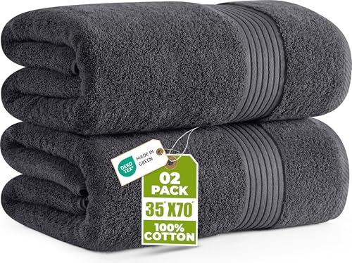 Utopia Towels - 2 Lujosa Sábana de Baño Jumbo - Toalla Extra Grande 100% algodón, Muy Absorbente y de Secado rápido - Toalla de Hotel Super Suave (180 x 90 CM, Gris)