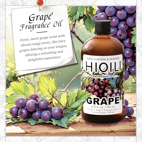 Image of HIQILI Grape Fragrance Oil for Diffusers, Perfume & Room Spray - 5.07 Fl Oz | for Making Candles, Hand Soap, Air Freshener, Long Lasting Fruity Scents - 150 ML