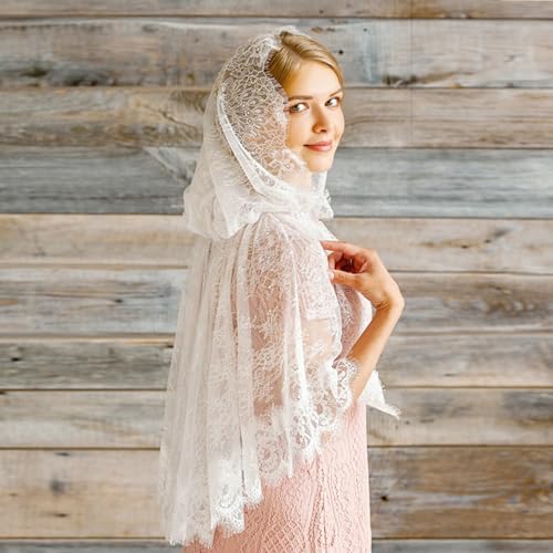 Velo de oración JIAHG estilo catedral con encaje premium para bodas tradicionales 3