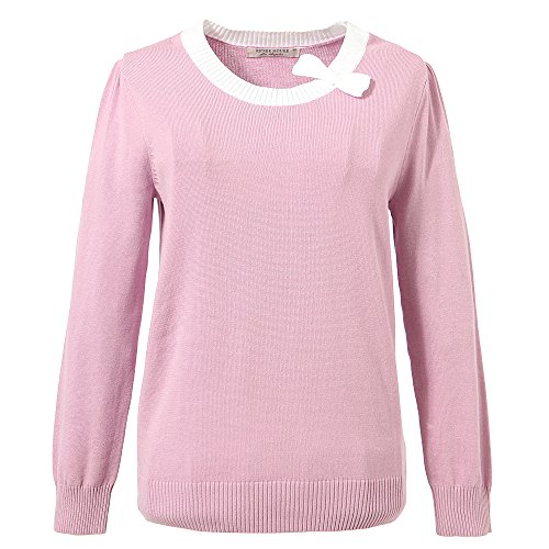 Richie House Girls' Solid Pullover Sweater with Bow at Neckline Size 2-12 RH1411