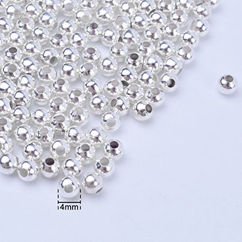 Bronagrand 1000 Pieces Metal Spacer Beads Round Ball Beads Seamless Smooth Lose Beads For Bracelets, Necklaces, Jewelry Making And Craft, Diameter 4Mm, Solid Silver Plated #TOP3