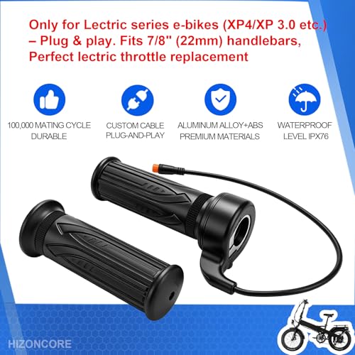Image of Ebike Full Throttle for Lectric XP4 /XP 3.0 /XP Lite /Xpedition, 12V-72V 3 Pin Waterproof Connector, Right Hand Twist Throttle for Lectric XP4 Ebike Plug & Play, Electric Bike Throttle Replacement