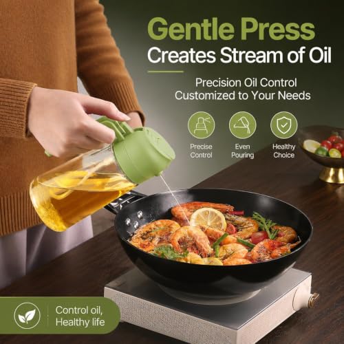 Image of 2-in-1 Oil Dispenser & Sprayer for Kitchen, 470ml Glass Olive Oil Spray Bottle w Fine Mist & Pour Spout + 200ml Plastic Silicone Brush Bottle, Leakproof, Cooking, BBQ Baking & Air Fryer Combo