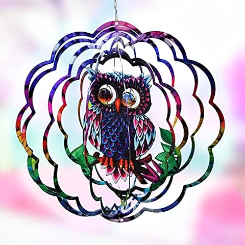 VP Home Mystical Owl Kinetic Windspiel für Hof und Garten Windspiel Outdoor Metall Große hängende Eule Dekor 3D Gartenkunst Windskulptur Spinner Cover