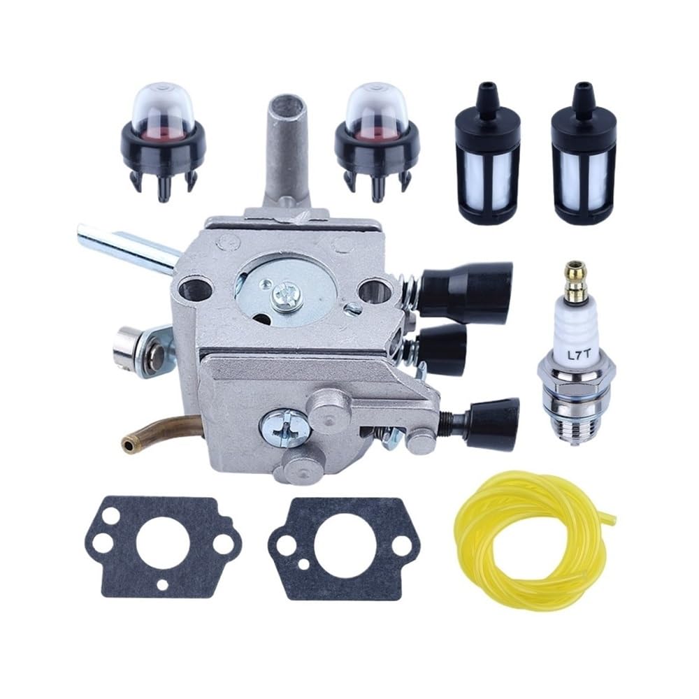 Kit de filtro de combustible y junta de carburador compatible with recortadora FS120, FS200, FS250, FS300 y FS350 con línea de combustible y bujía 4134 120 0603