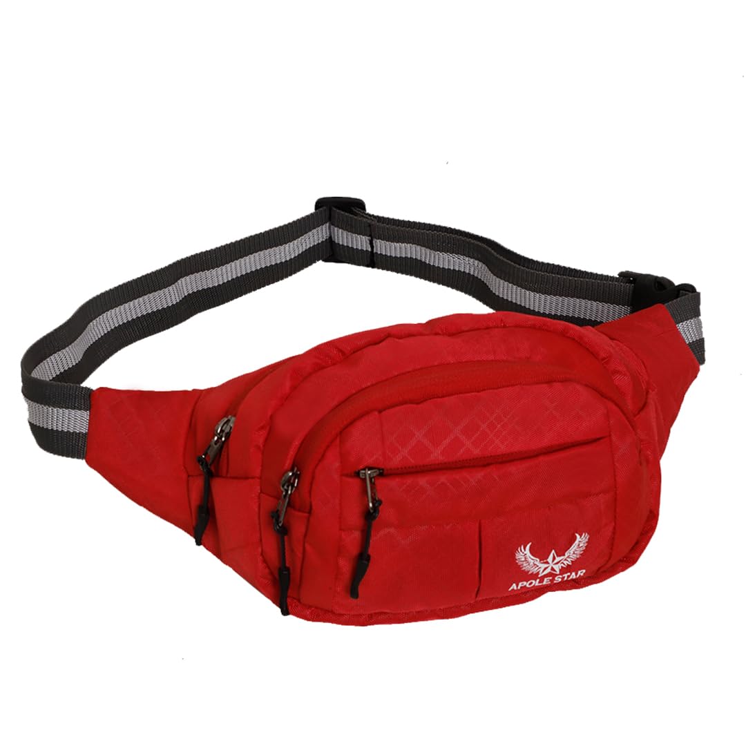 Polyester Waist Pack Travel Handy Hiking Zip Pouch Document Money Phone Belt Sport Bag for Men and Women and Adult | Red- Waist Bag-image-42