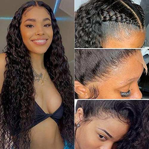 13x6 HD Transparent Lace Front Human Hair Wigs For Black Women Mongolian Deep Curly Lace Front Wig Human Hair Pre Plucked Deep Wave Frontal wig Full And Thick (13X6 Lace Front,28 Inch)