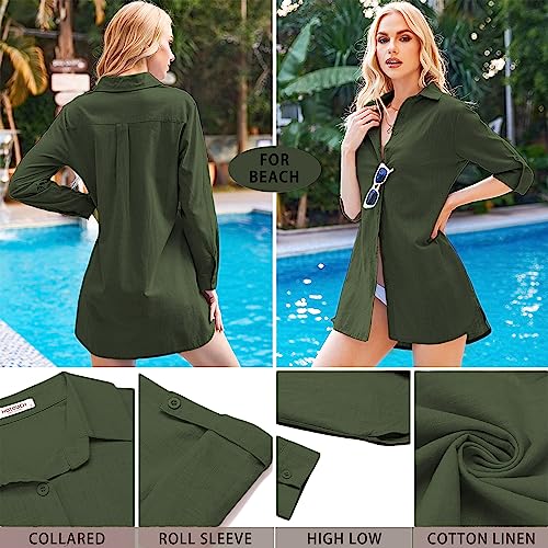 Image of HOTOUCH Women Boyfriend Shirts Button Down Long Sleeve Blouse Cuffed Sleeve Collared Shirt