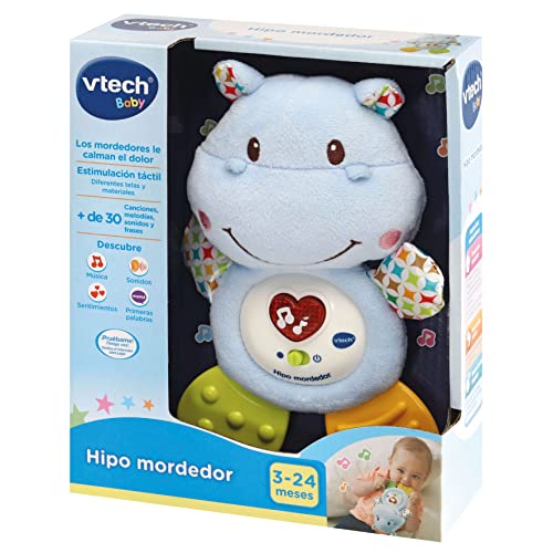 VTech-Baby HIPO mordedor Hipopótamo de peluche musical y sonajero que ayuda a calmar y aliviar a tu bebe con tiernas frases, canciones y melodías, Color azul (3480-502522), versión ESP - imagen 6