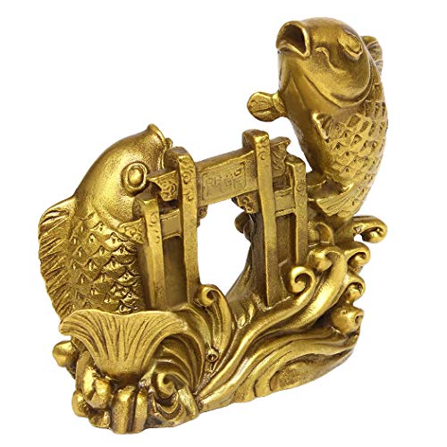 Estatua pequeña de pez Arowana dorado de latón artesanal miniatura 3