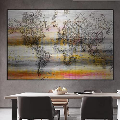 Toile abstraite carte moderne rétro 60x90cm pour habiller un grand mur