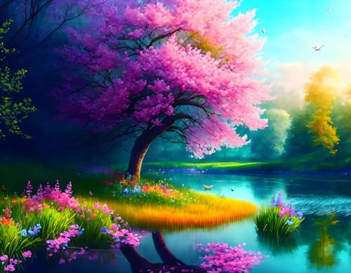 Arbres en fleurs au printemps impression Meechi de qualité supérieure 50 x 70 cm