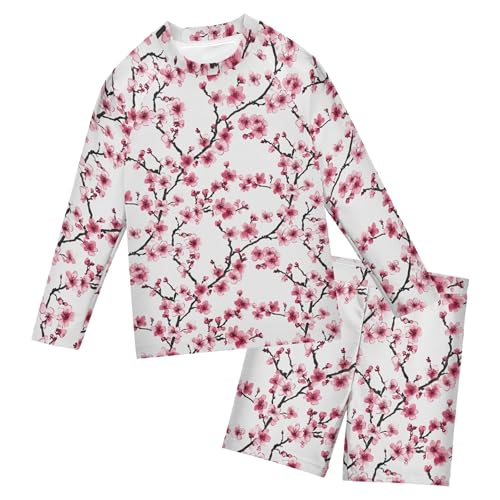 Pink Cherry Blossoms Flower Baby Boys' Toddler Long Sleeved Rashguard Swim Bathing Suit Set B0404321