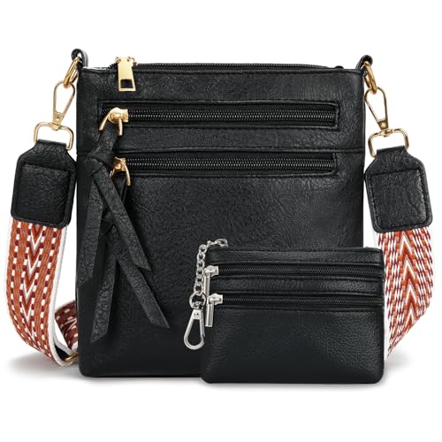 WETOO Women's Small Shoulder Bag, 2 Pieces Crossbody Bag with Purse, PU Leather Handbag, Wide Strap, Removable Shoulder Strap, black, Medium WETOO Women's Small Shoulder Bag, 2 Pieces Crossbody Bag with Purse, PU Leather Handbag, Wide Strap, Removable Shoulder Strap, black, Medium