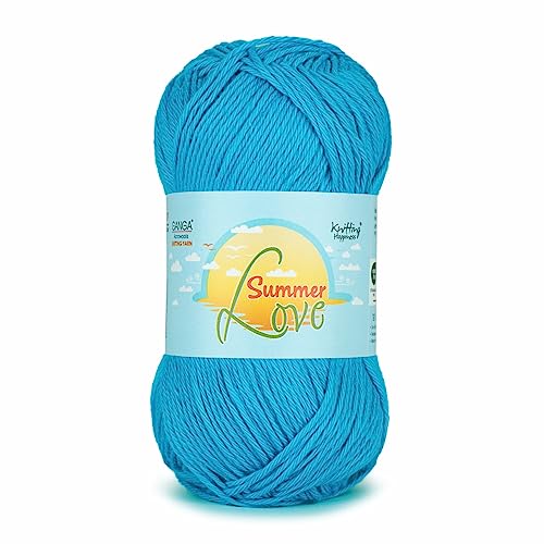 Image of Ganga Acrowools Summer Love - Sport Weight - Cotton Yarn -Oekotex Class L Certified - Pack of 1-50 GMS Per Ball (Blue Lagoon)