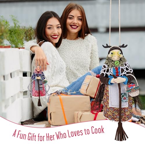 2-Piece Kitchen Witch, Unique Tradition Kitchen Witch Doll for Good Luck, Handmade Kitchen Witches Hanging Doll Decor for Mom and A Friend Who Loves to Cook, Love-Inspired Gift (Team C)
