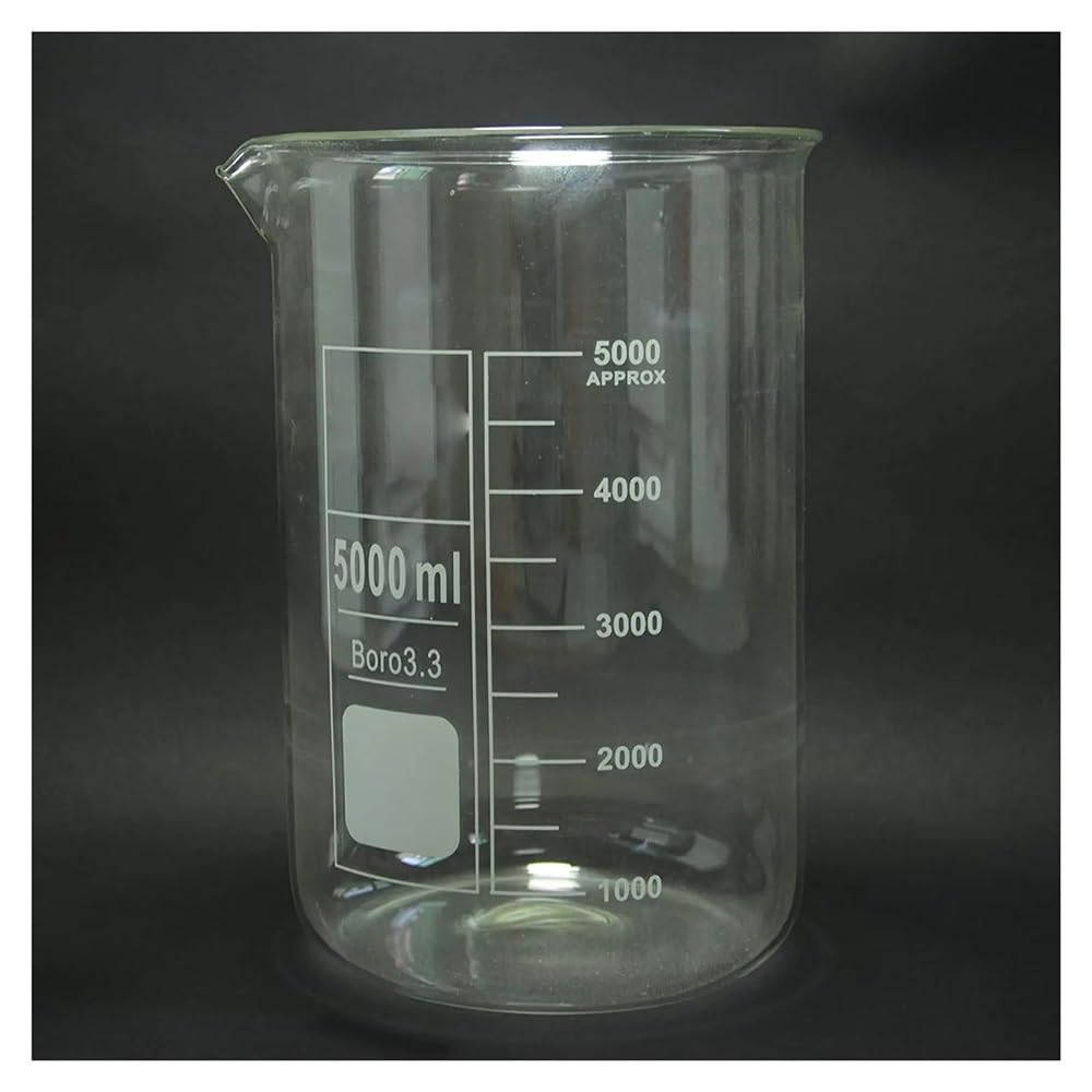Vetreria da laboratorio Becher in vetro da 5000 ml, 5 l, basso, con beccuccio, in vetro borosilicato 3.3