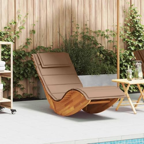 Drainlyn Tumbona balancín de madera maciza de acacia con cojín y acolchado, ergonómica, ajustable, resistente a la intemperie, para jardín, terraza, balcón, piscina, exterior, relajación, plegable