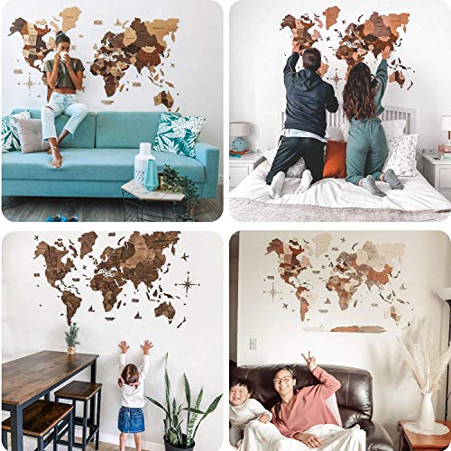 Enjoy The Wood 3D Wood World Map Wall Art Large Wood Wall Décor Housewarming Gift Idea Wood Wall Art World Travel Map For Home & Kitchen Or Office (Medium, Terra) #TOP2