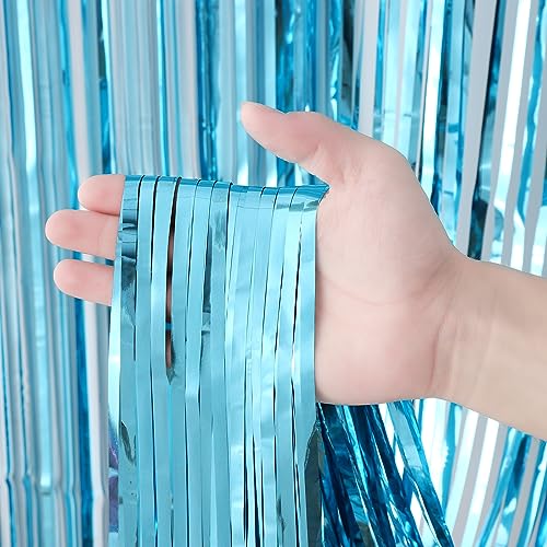 Image of Voircoloria 2 Pack Light Blue Tinsel Foil Fringe Curtains, Blue Party Decorations, Metallic Tinsel Party Streamers Backdrop for Birthday Baby Shower Graduation Wedding Anniversary Party Decorations