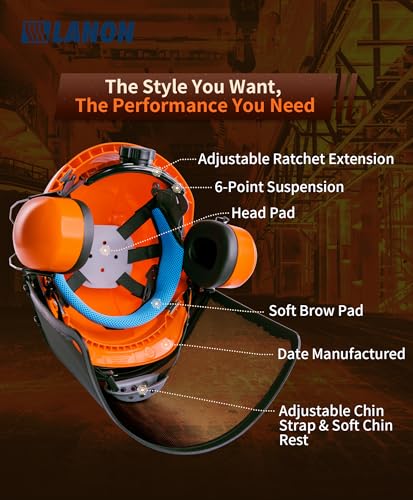 Image of LANON Forestry Safety Helmet with Ear Muffs and Face Shield, Orange