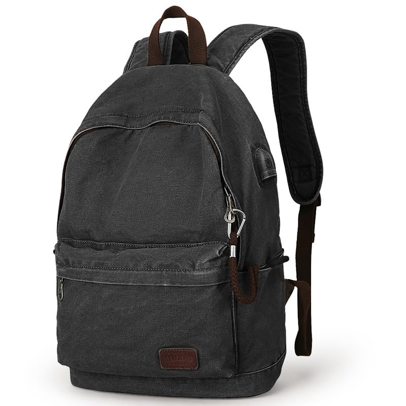 Muzee Canvas School Backpack with 15.6 inch Laptop for Men Women, Lightweight Anti-Theft Travel Daypack College Student Backpack Mit USB Charging Port