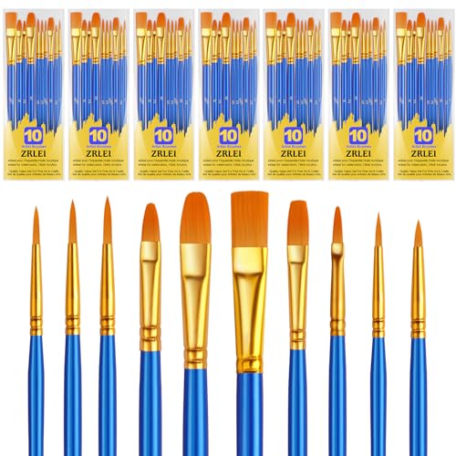 ZRLEI Paint Brushes Set 70Pcs Round Pointed Tip Artist Paintbrushes for Acrylic Painting Oil Watercolor Canvas Boards Rock Body Face Nail Art Halloween Pumpkin Ceramic Crafts SuppliesBlue