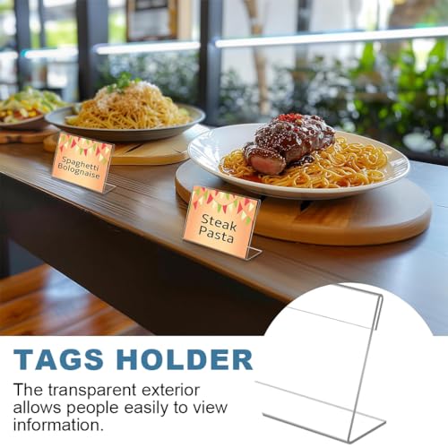 Image of Clear Acrylic Display Stand 30 Pack, 9x6cm L Shaped Sign Holder for Table, Price Tag, Name Card, Menu, Buffet Food Label, Desk Label, Retail, Wedding, Transparent Tabletop Place Card Holder