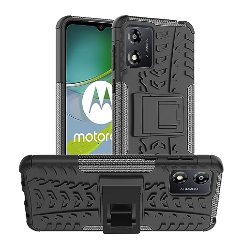 iCatchy for Motorola Moto E13 Case Heavy Duty Hard Tough Dual Layer Hybrid Kickstand Shockproof Cover compatible with Motorola E13 Phone Case (Black)
